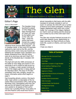 The Glen the Thenewsletter Regimental of the Newsletter Calgary Highlanders of the Calgary Regimental Highlanders Association