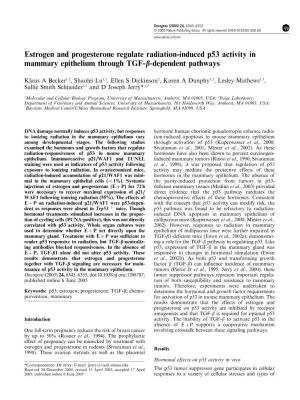 Estrogen and Progesterone Regulate Radiation-Induced P53 Activity in Mammary Epithelium Through TGF-B-Dependent Pathways