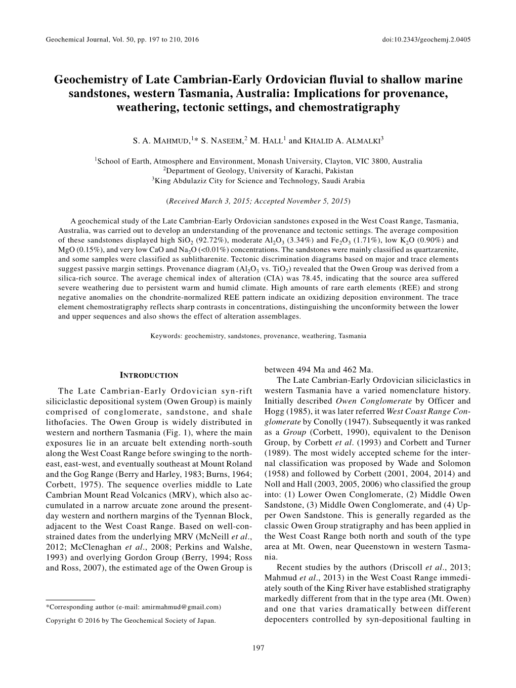 Geochemical Journal, Vol. 50 (No. 2), Pp. 197-210, 2016