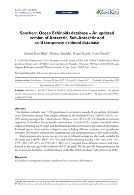 Southern Ocean Echinoids Database – an Updated Version of Antarctic