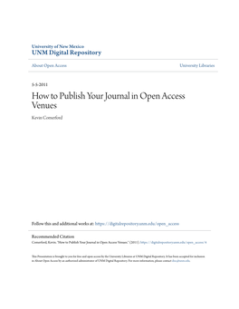 How to Publish Your Journal in Open Access Venues Kevin Comerford