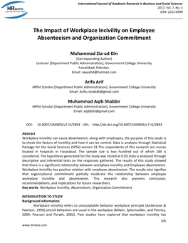 The Impact of Workplace Incivility on Employee Absenteeism and Organization Commitment