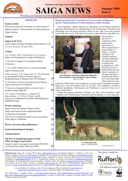 SAIGA NEWS Issue 9 Providing a Six-Language Forum for Exchange of Ideas and Information About Saiga Conservation and Ecology