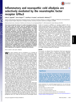 Inflammatory and Neuropathic Cold Allodynia Are Selectively Mediated by the Neurotrophic Factor Receptor Gfrα3