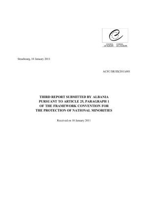 Third Report Submitted by Albania Pursuant to Article 25, Paragraph 1 of the Framework Convention for the Protection of National Minorities