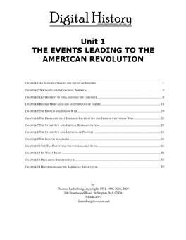 UNIT 1: the Events Leading to the American Revolution