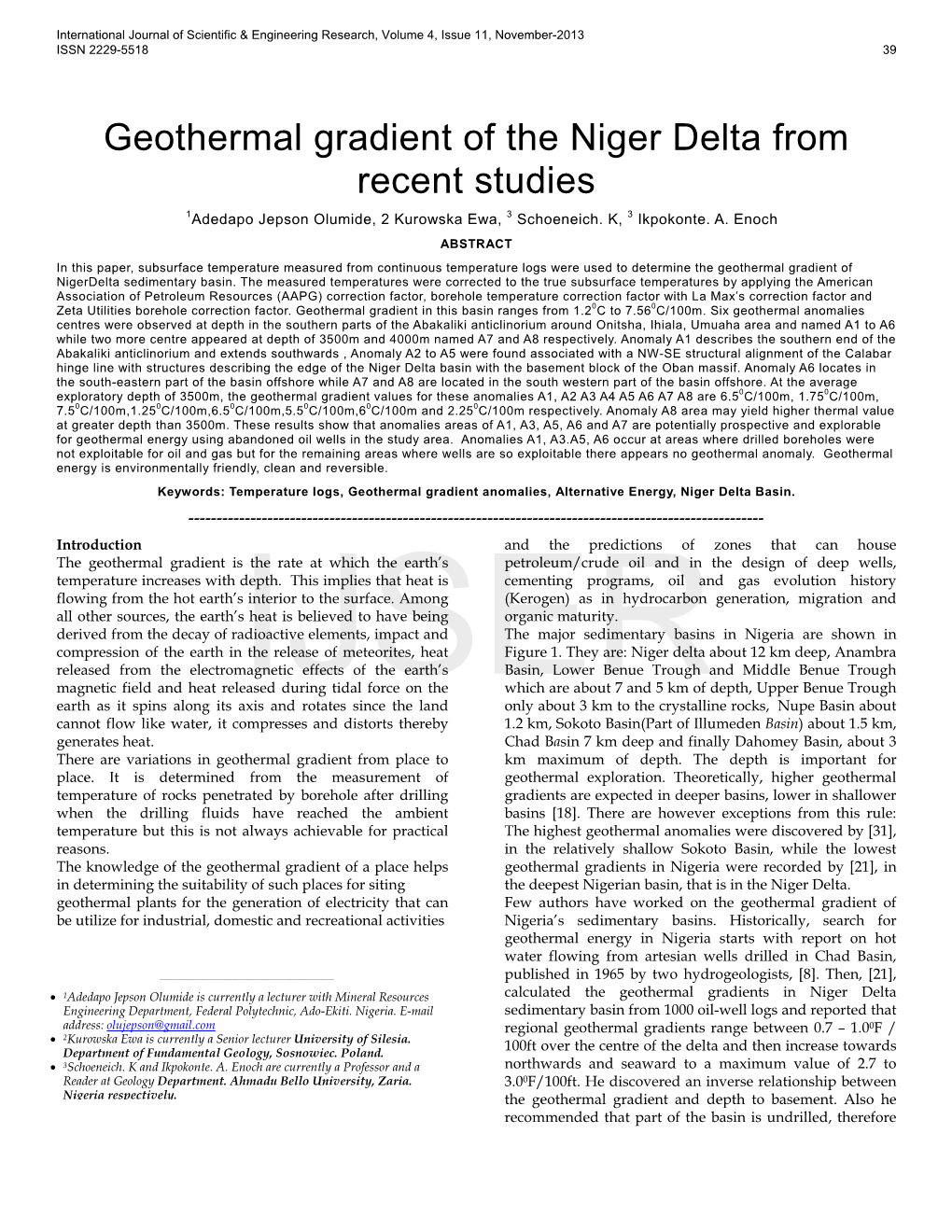 Geothermal Gradient of Niger Delta from Recent Studies