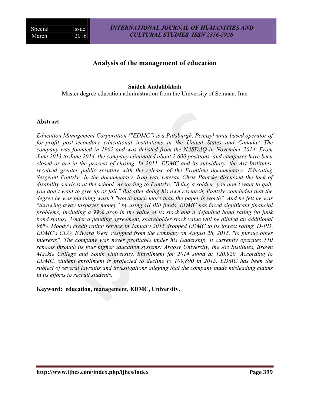 Analysis of the Management of Education