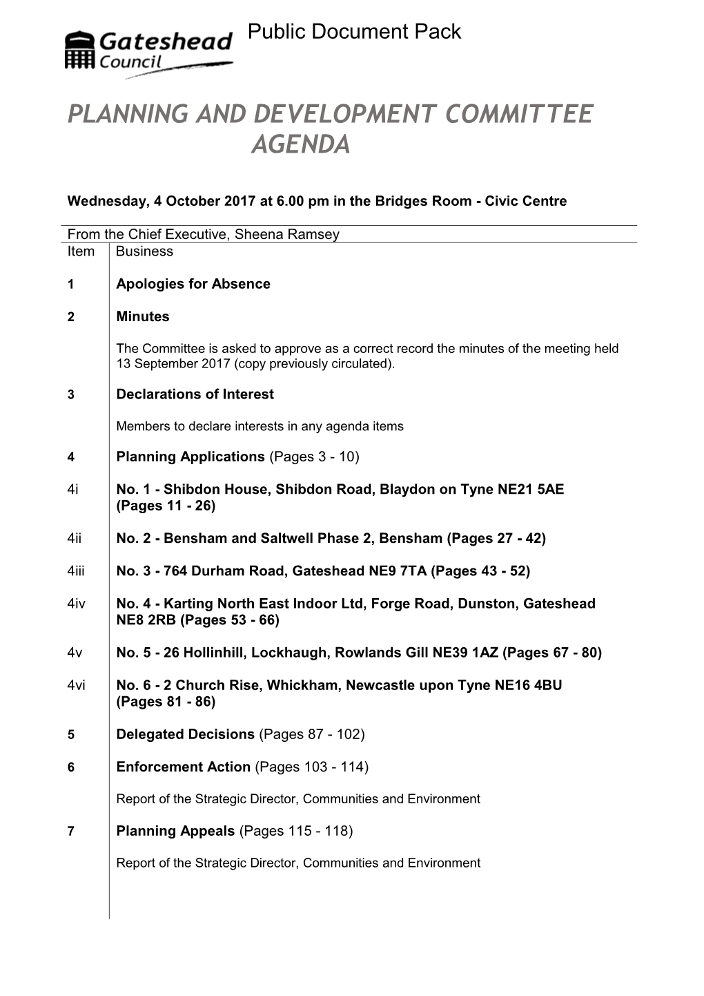 Planning and Development Committee Agenda