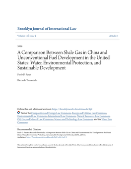 A Comparison Between Shale Gas in China and Unconventional Fuel Development in the United States: Water, Environmental Protection, and Sustainable Development Paolo D