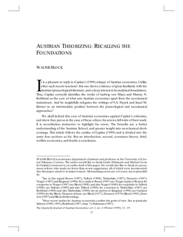Austrian Theorizing: Recalling the Foundations