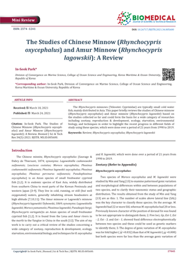 Rhynchocypris Oxycephalus) and Amur Minnow (Rhynchocypris Lagowskii): a Review