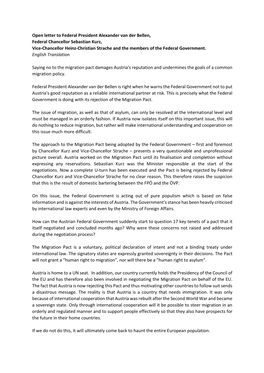 Open Letter to Federal President Alexander Van Der Bellen, Federal