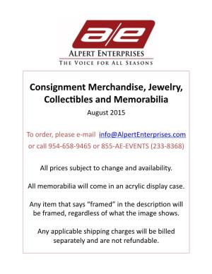 Consignment Merchandise, Jewelry, Collec4bles and Memorabilia