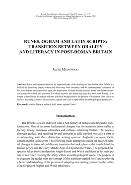 Runes, Ogham and Latin Scripts: Transition Between Orality and Literacy in Post-Roman Britain