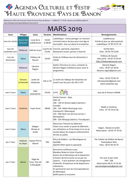 Fêtes Et Manifestations Mars 2019