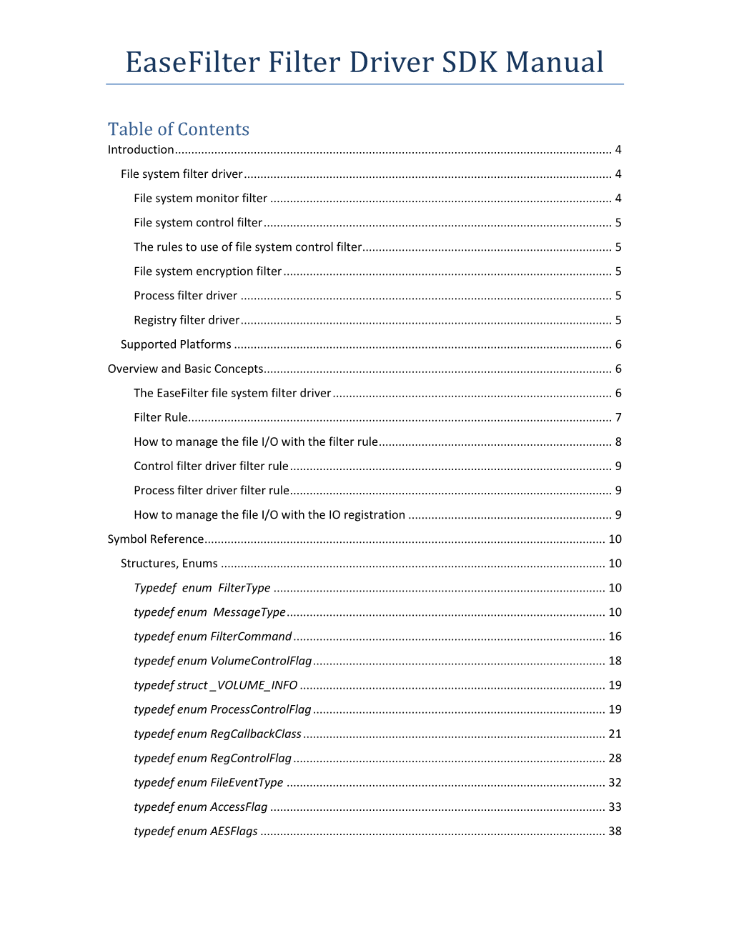 Easefilter Filter Driver SDK Manual