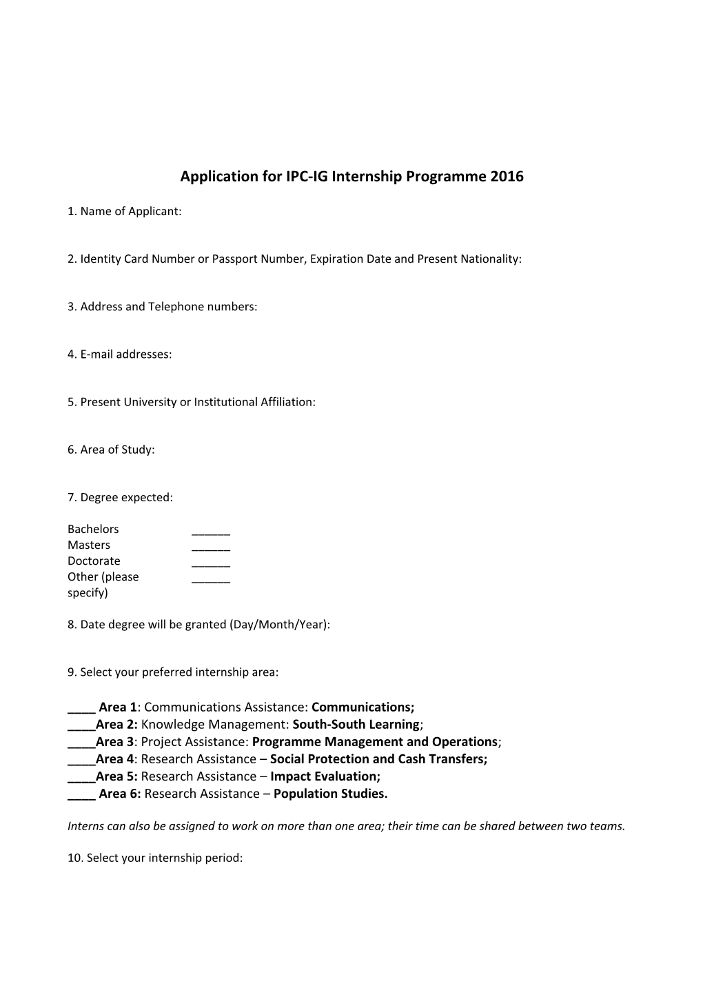 Application for IPC-IG Internship Programme 2016