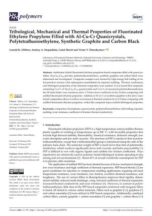 Tribological, Mechanical and Thermal Properties of Fluorinated Ethylene Propylene Filled with Al-Cu-Cr Quasicrystals, Polytetraf
