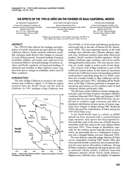 THE EFFECTS of the 1992 EL Nlho on the FISHERIES of BAJA CALIFORNIA, MEXICO M