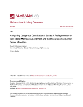 A Prolegomenon on the Federal Marriage Amendment and the Disenfranchisement of Sexual Minorities
