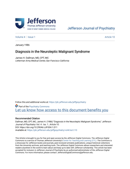 Diagnosis in the Neuroleptic Malignant Syndrome