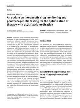 An Update on Therapeutic Drug Monitoring and Pharmacogenetic Testing for the Optimization of Therapy with Psychiatric Medication