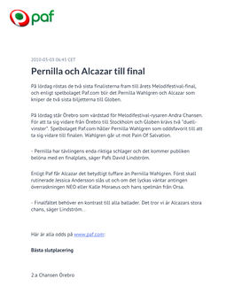 Pernilla Och Alcazar Till Final