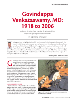 Govindappa Venkataswamy, MD: 1918 to 2006 a Doctor Describes How Meeting Dr