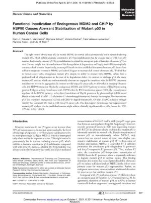 Functional Inactivation of Endogenous MDM2 and CHIP by HSP90 Causes Aberrant Stabilization of Mutant P53 in Human Cancer Cells