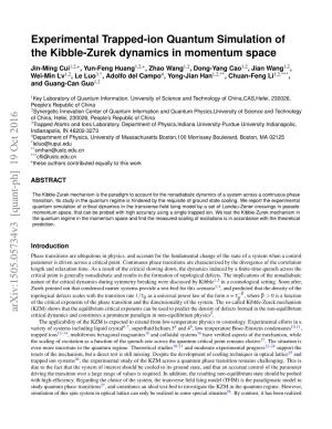 Experimental Trapped-Ion Quantum Simulation of the Kibble-Zurek Dynamics in Momentum Space