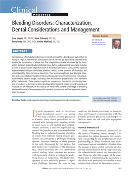 Bleeding Disorders: Characterization, Dental Considerations and Management