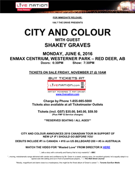 City and Colour with Guest Shakey Graves