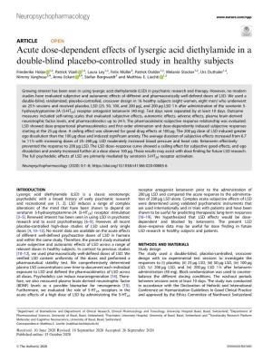 Acute Dose-Dependent Effects of Lysergic Acid Diethylamide in a Double-Blind Placebo-Controlled Study in Healthy Subjects