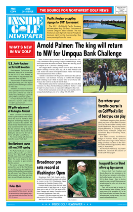 Arnold Palmer: the King Will Return in NW GOLF to NW for Umpqua Bank Challenge