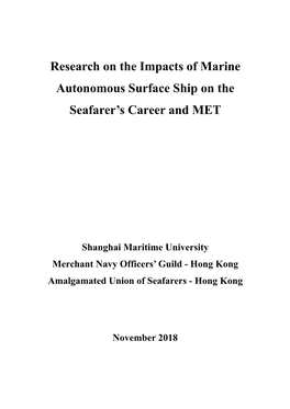 Research on the Impacts of Marine Autonomous Surface Ship on the Seafarer’S Career and MET