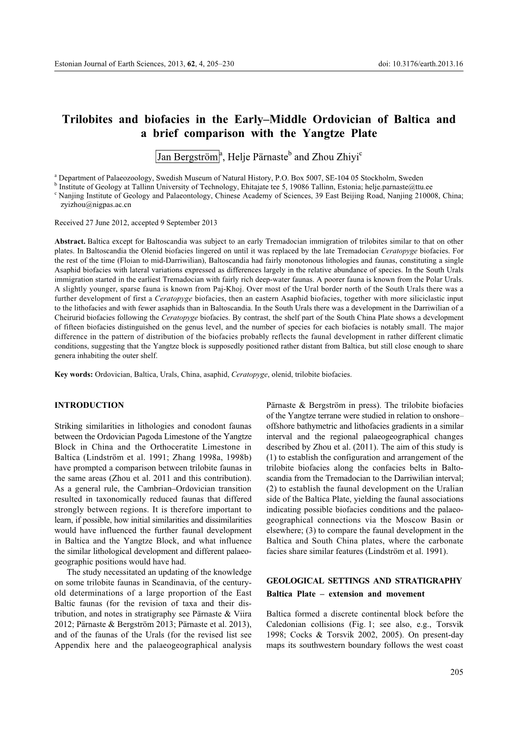 Trilobites and Biofacies in the Earlyœmiddle Ordovician of Baltica