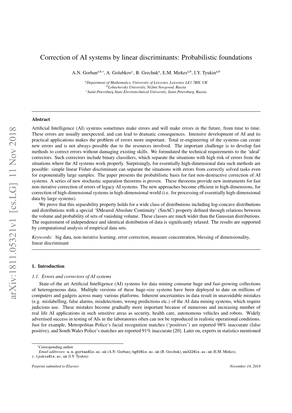 Arxiv:1811.05321V1 [Cs.LG] 11 Nov 2018 (E.G