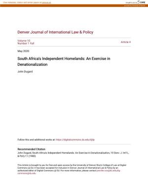 South Africa's Independent Homelands: an Exercise in Denationalization