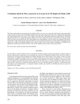 Crecimiento Inicial De Pinus Canariensis En El Secano De La VII Región Del Maule, Chile