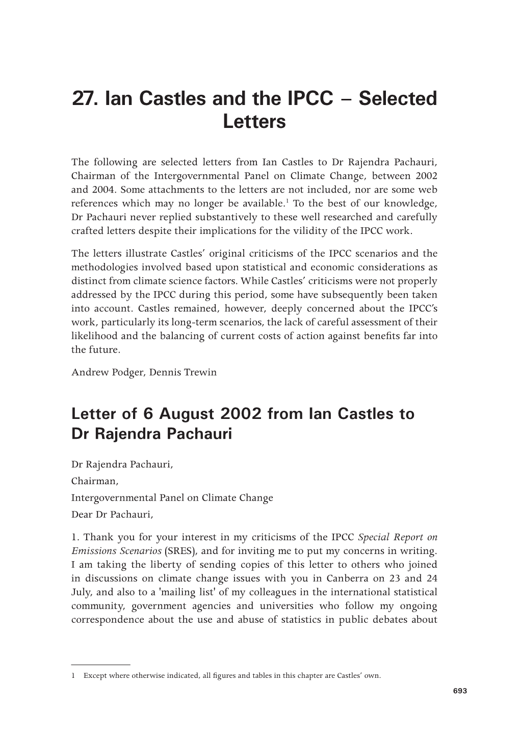 27. Ian Castles and the IPCC – Selected Letters