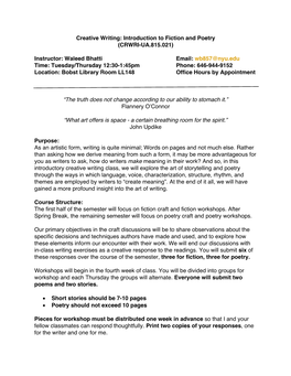 Instructor: Waleed Bhatti Email: Wb857@Nyu.Edu Time: Tuesday/Thursday 12:30-1:45Pm Phone: 646-944-9152 Location: Bobst Library Room LL148 Office Hours by Appointment