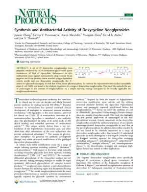 Synthesis and Antibacterial Activity of Doxycycline Neoglycosides † † ‡ § ‡ Jianjun Zhang, Larissa V