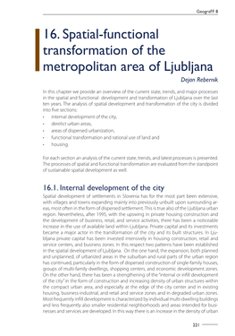 16. Spatial-Functional Transformation of the Metropolitan Area of Ljubljana Dejan Rebernik
