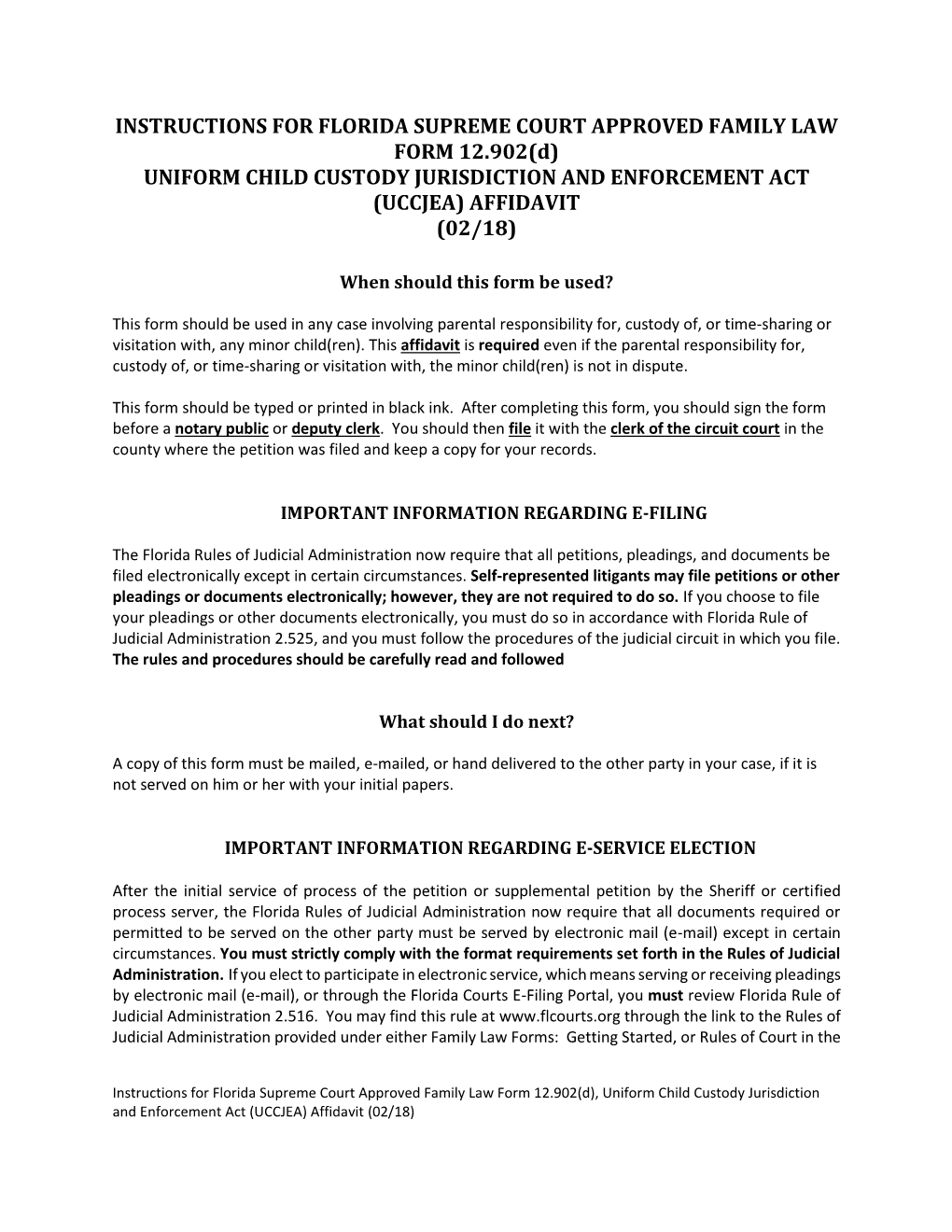 Uniform Child Custody Jurisdiction and Enforcement Act (Uccjea) Affidavit (02/18)