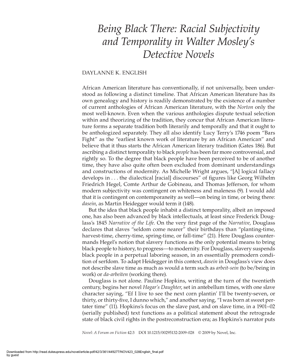 Being Black There: Racial Subjectivity and Temporality in Walter Mosley's