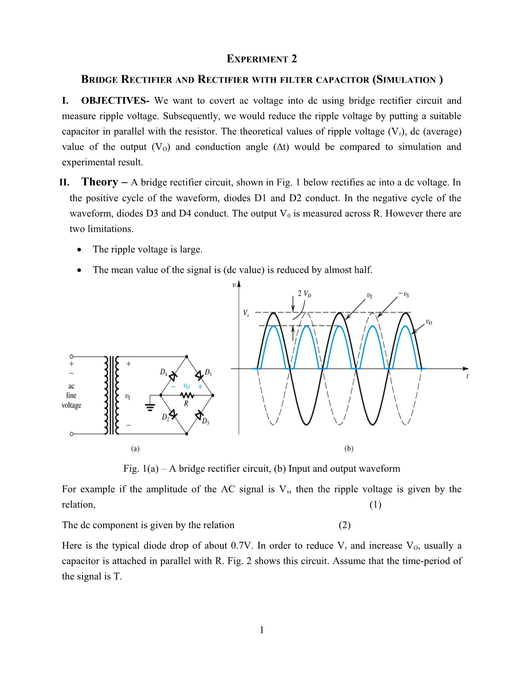 Bridge Rectifier and Rectifier with Filter Capacitor (Simulation )