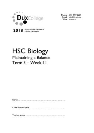 HSC Biology Maintaining a Balance Term 3 – Week 11
