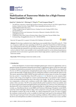 Stabilization of Transverse Modes for a High Finesse Near-Unstable Cavity