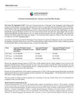 PRESS RELEASE UNIVISION COMMUNICATIONS INC. Page 1 of 2